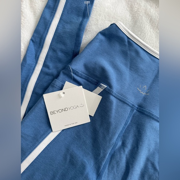 Beyond Yoga Pants - Beyond Yoga Blue and White Leggings with High-Waisted Design